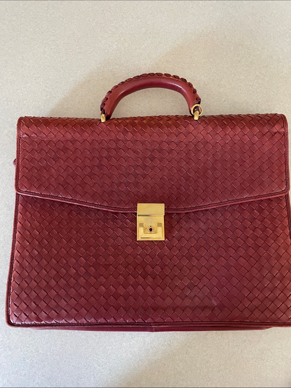 Italian Woven Leather Briefcase - Burgundy from Florence Leather School